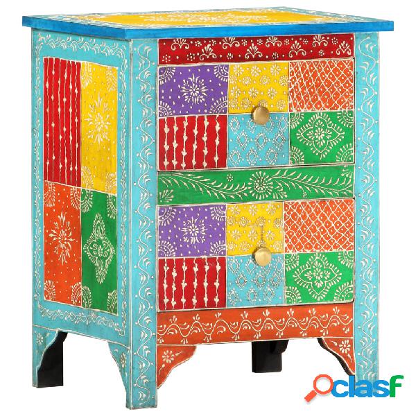 vidaXL Mesita de noche pintada a mano madera maciza mango