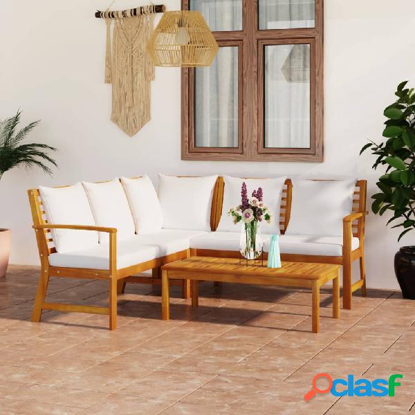 vidaXL Muebles de jardín 4 pzas cojines crema madera maciza