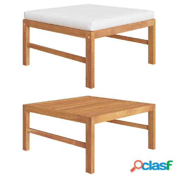 vidaXL Reposapiés con cojín crema madera maciza de teca