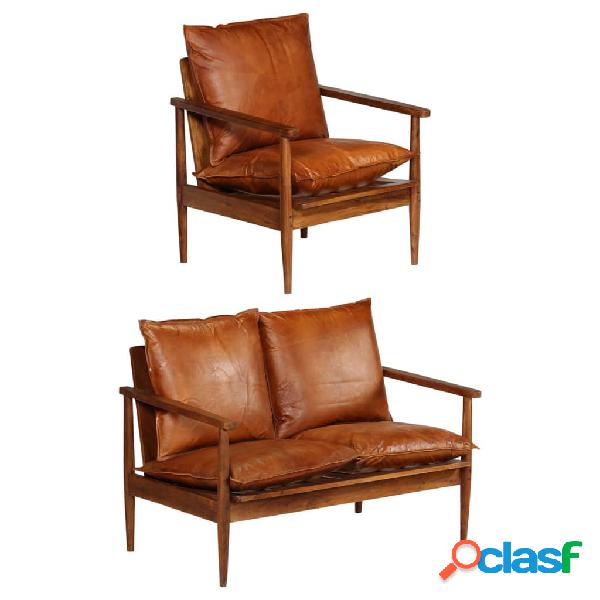 vidaXL Set sofás 2 pzas marrón cuero auténtico y madera
