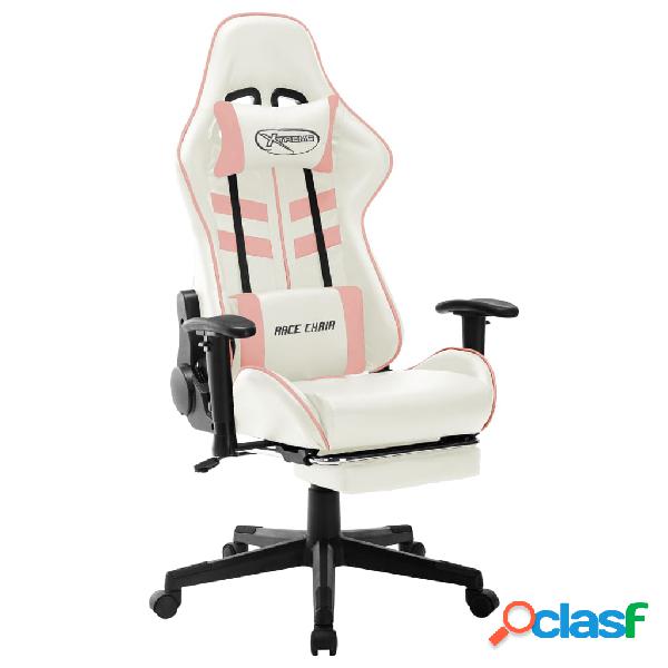 vidaXL Silla de gaming de cuero sintético blanco y rosa