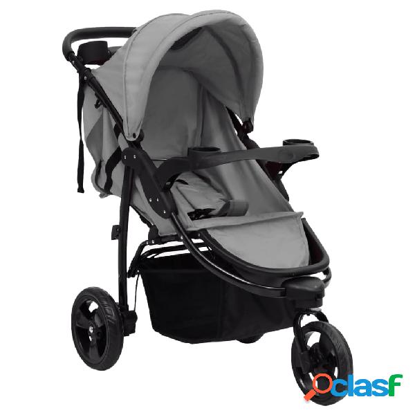 vidaXL Silla de paseo de bebé de 3 ruedas acero gris claro