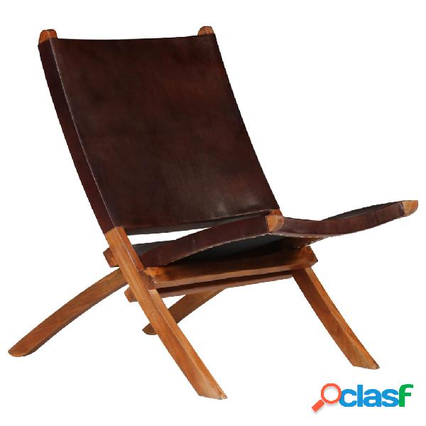 vidaXL Silla plegable de relajación de cuero auténtico