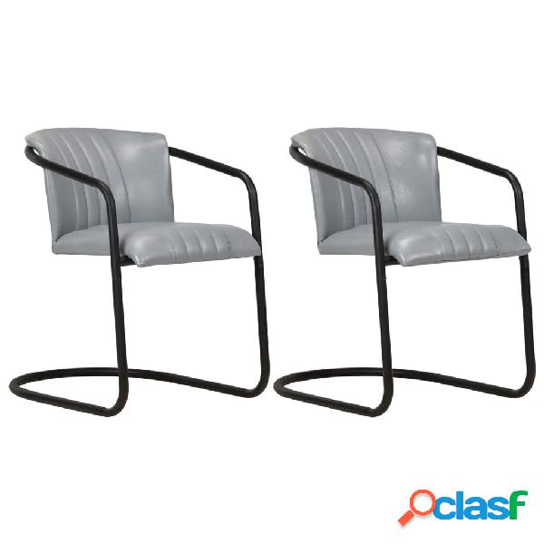 vidaXL Sillas de comedor 2 unidades cuero auténtico gris