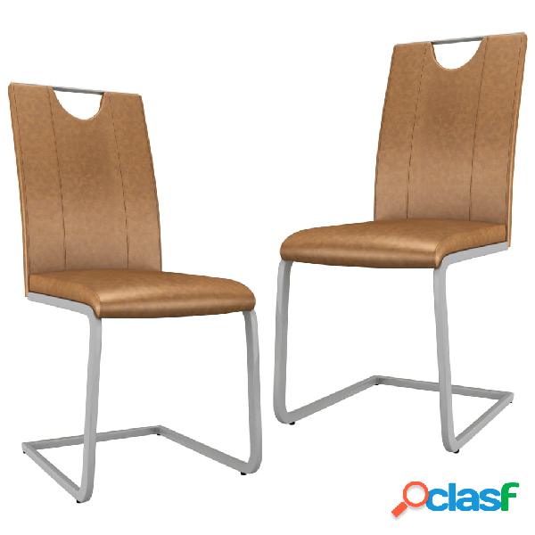 vidaXL Sillas de comedor 2 unidades cuero sintético marrón