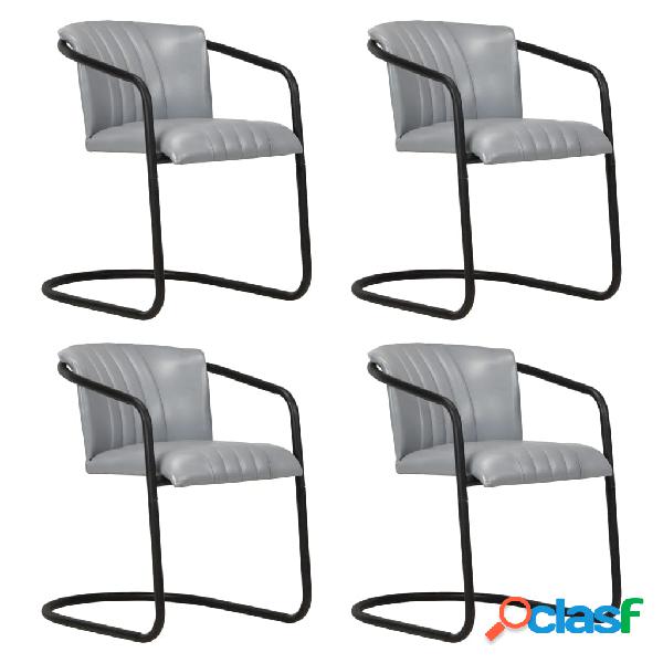 vidaXL Sillas de comedor 4 unidades cuero auténtico gris