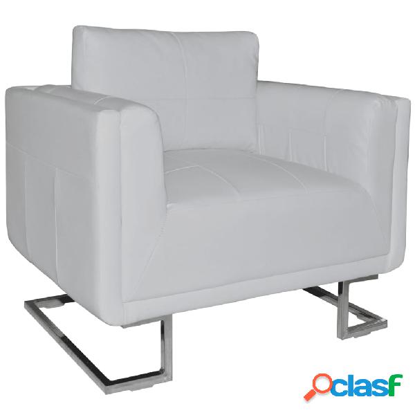 vidaXL Sillón con patas cromadas y cuero artificial blanco
