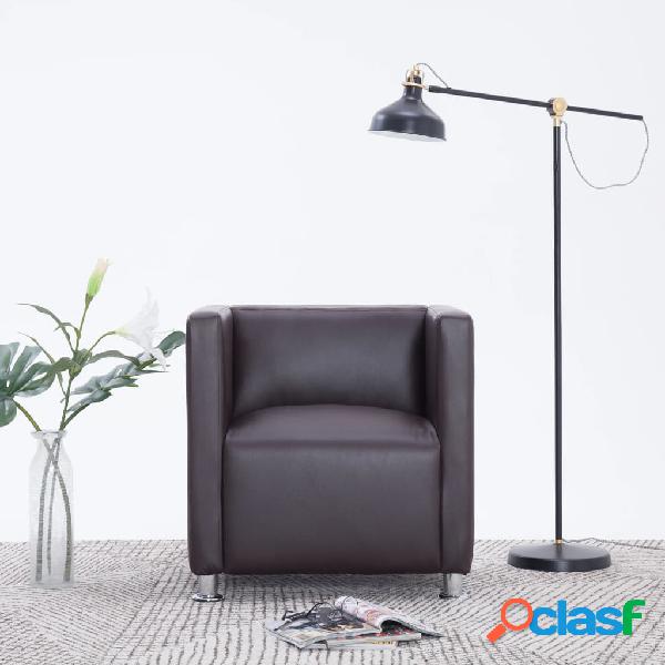 vidaXL Sillón en forma de cubo de cuero sintético marrón