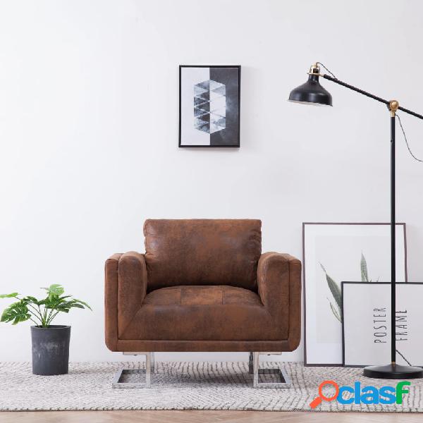 vidaXL Sillón en forma de cubo de piel de ante artificial