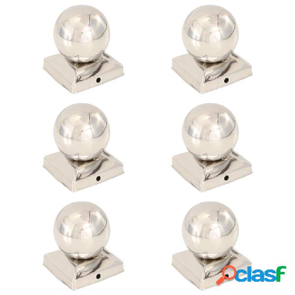 vidaXL Tapas para postes 6 uds acero inoxidable globo final