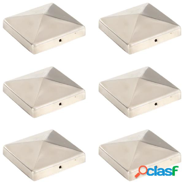 vidaXL Tapas piramidales postes valla 6 uds acero inoxidable