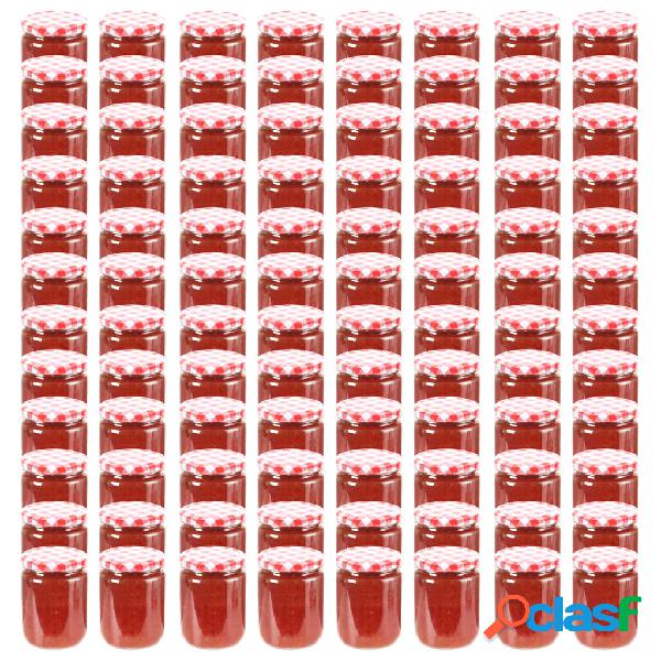 vidaXL Tarros de mermelada de vidrio tapa blanca y roja 96