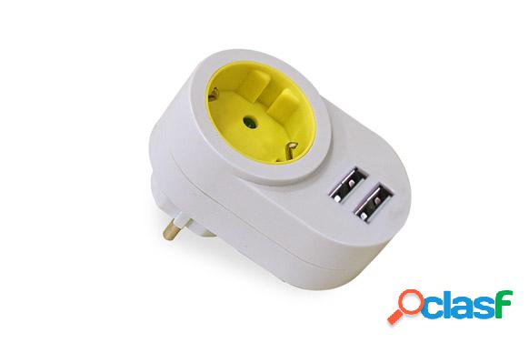 Adaptador de corriente de 1 toma y 2 Usb
