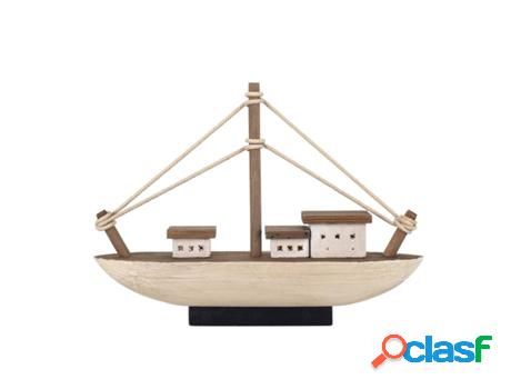 Barco Pesquero Blanco de Madera 25*9*35cm Modelismo de