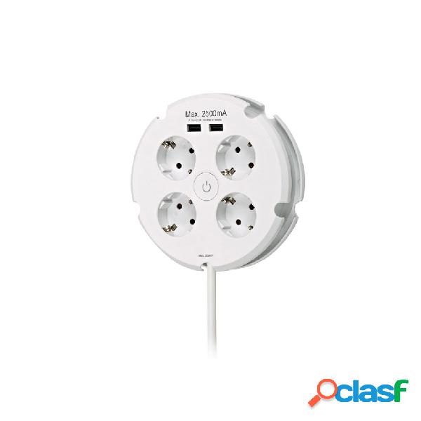 Base Múltiple Simon Redonda Blanco 4 Tomas 2 USB 1.4m