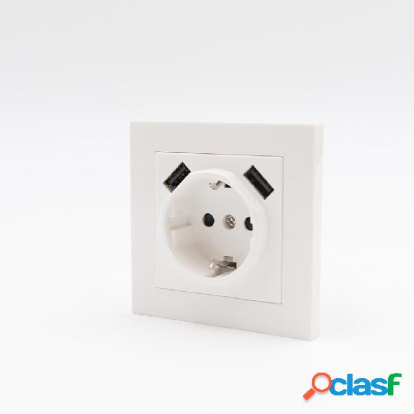 Base enchufe Schuko + 2 USB Blanco 8..2x8.2x5.3cm