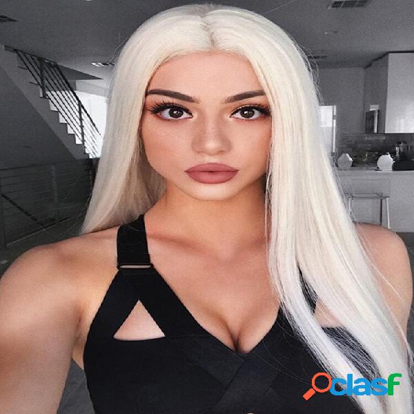 Blanco Mujer Largo recto Cabello Parte media transpirable