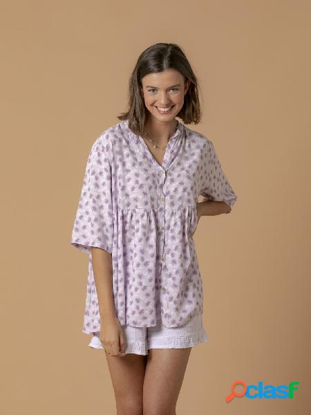 Blusa estampado plumitas con botones Lila