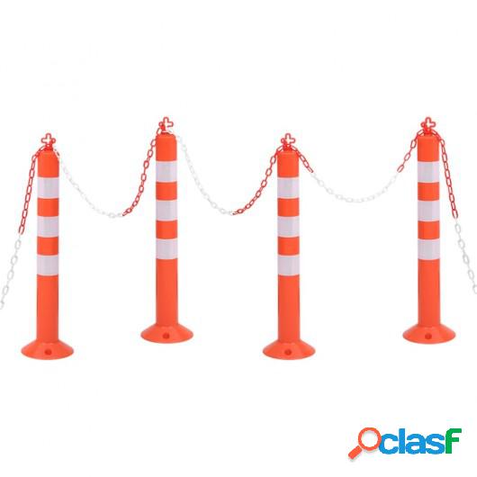 Bolardos de control de tráfico 4 uds con cadena PE 75 cm