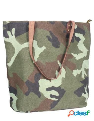 Bolso De Camuflaje Con Tela Y Piel Verde Oliva