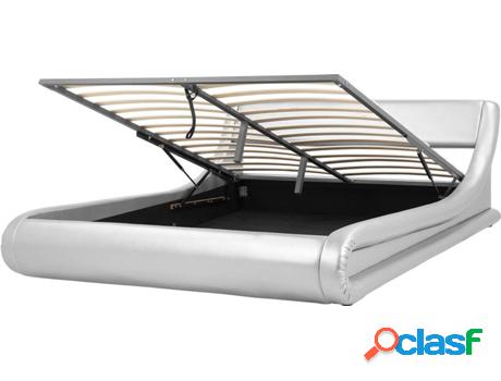 Cama Avignon con Almacenamiento (Plateado - Piel Sintética
