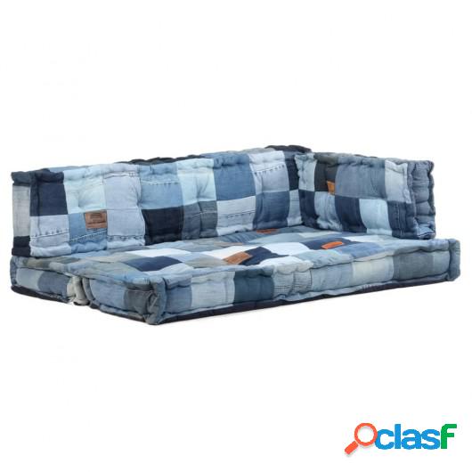 Cojines para sofá de palets 3 pzas patchwork vaquero azul