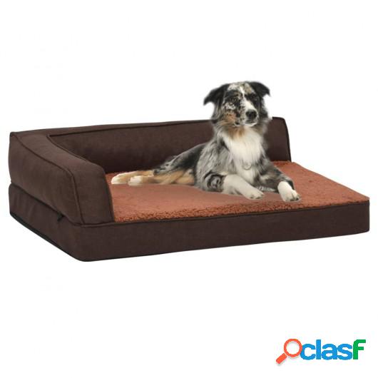 Colchón de cama de perro ergonómico aspecto lino marrón