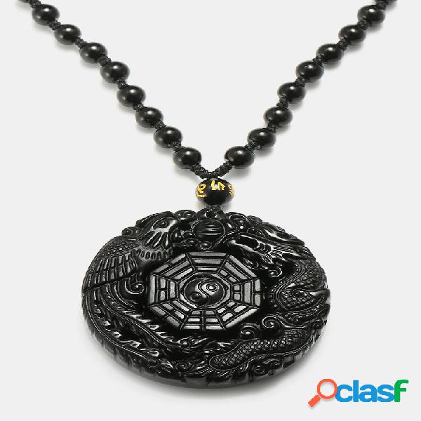 Collar de obsidiana negra Lucky Colgante Collar de cadena de
