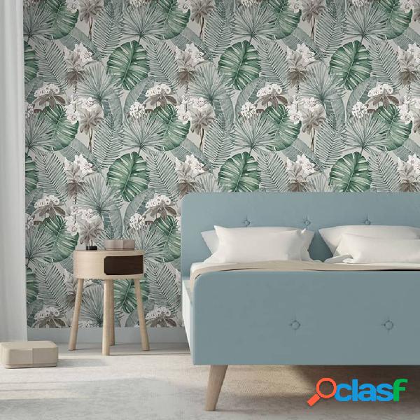 DUTCH WALLCOVERINGS Papel pintado Eden gris y verde claro