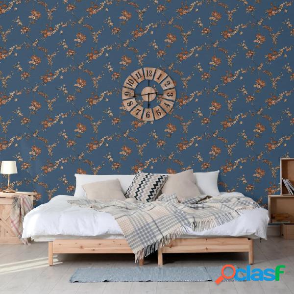 DUTCH WALLCOVERINGS Papel pintado Flower azul oscuro y