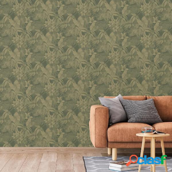 DUTCH WALLCOVERINGS Papel pintado Joelle verde y dorado