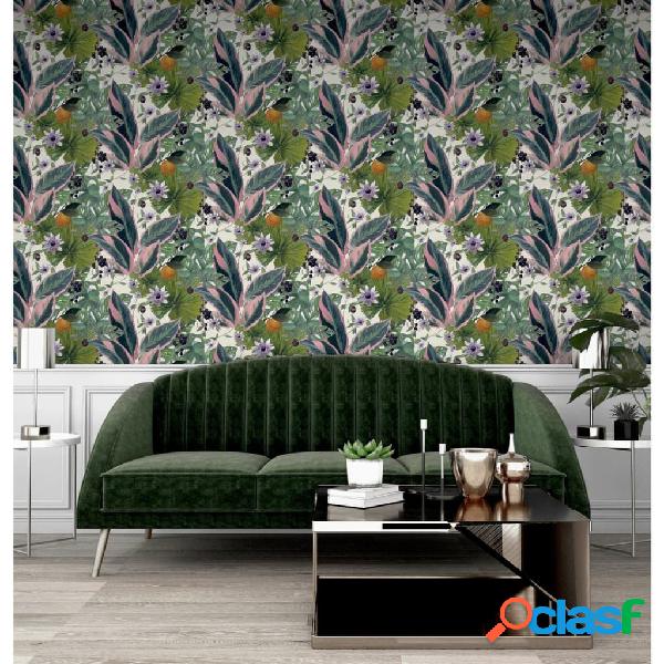 DUTCH WALLCOVERINGS Papel pintado Passion Flower blanco y