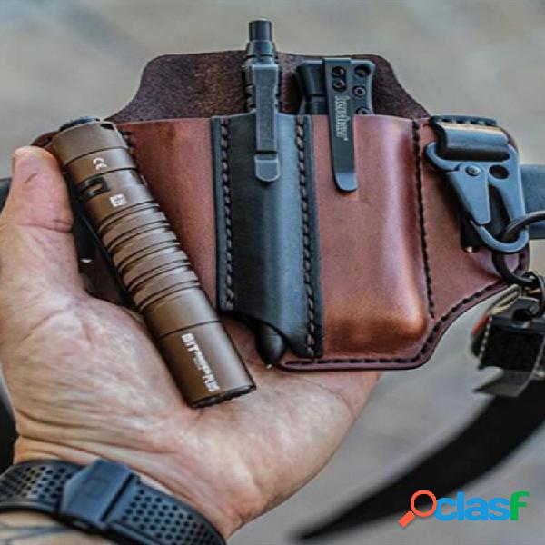 EDC Piel Genuina Linterna Multiherramienta Cinturón Funda