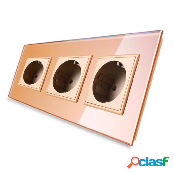 Enchufe triple tipo schuko eu de 16a frontal golden