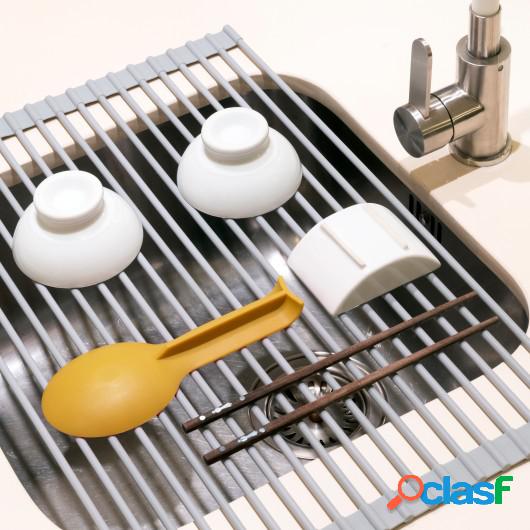 Escurreplatos de acero y silicona flexible, Plástico gris,