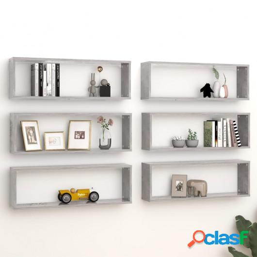Estante cubo pared 6 uds aglomerado gris cemento 80x15x26,5