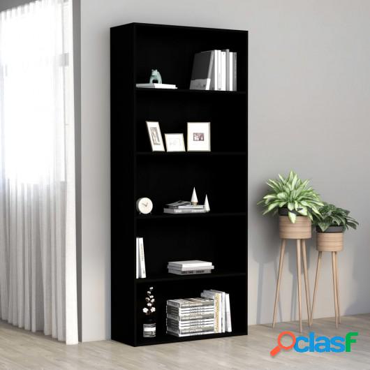 Estantería de 5 niveles de aglomerado negro 80x30x189 cm