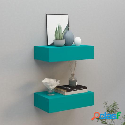 Estantes con cajón de pared 2 uds azul MDF 40x23,5x10 cm