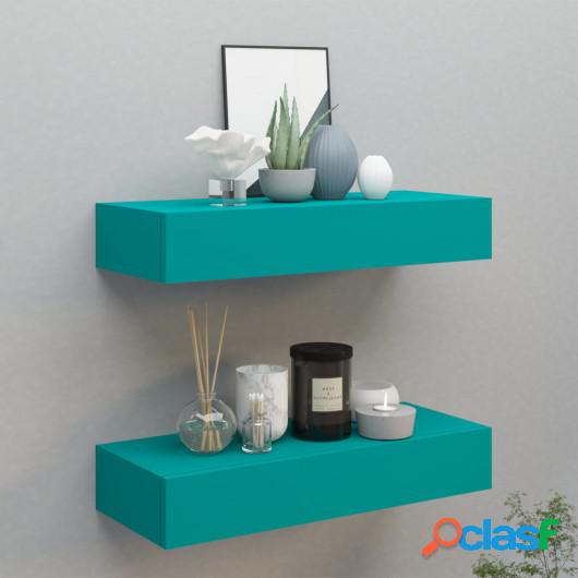 Estantes con cajón de pared 2 uds azul MDF 60x23,5x10cm