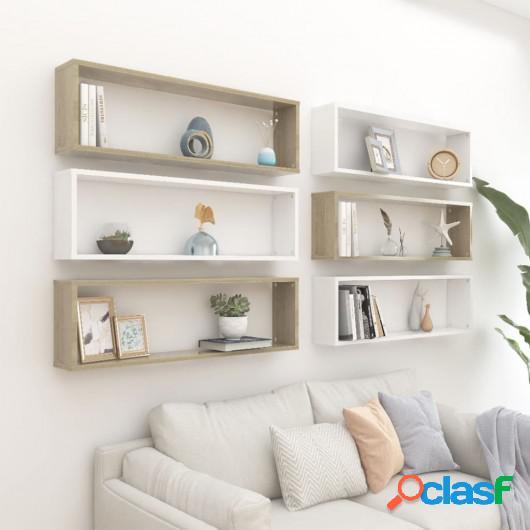 Estantes cubo pared 6 uds aglomerado blanco roble 100x15x30