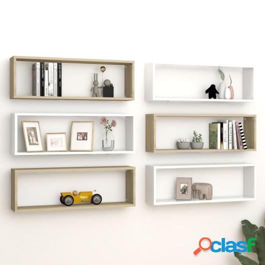 Estantes cubo pared 6 uds aglomerado blanco roble 80x15x26,5