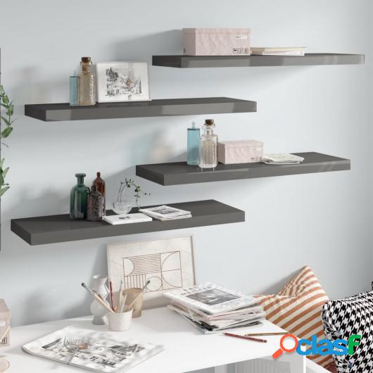 Estantes flotantes pared 4 uds gris brillo MDF 80x23,5x3,8