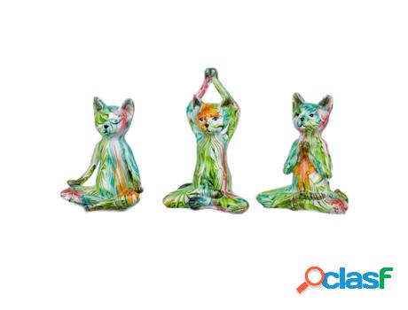 Figura Gato 3 Undiades Verde de Resina 18X7X12cm Figura de