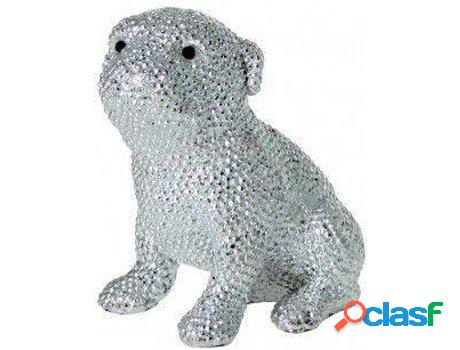 Figura HOGAR Y MÁS Perro Pug De Resina Plateada Granulada