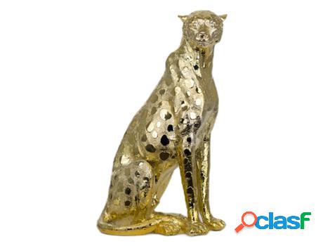 Figura Leopardo Dorado de Resina 38X15X19cm Figura de Animal