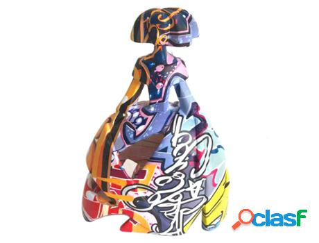 Figura Menina Grafiti Multicolor de Resina 28*15*24cm Figura