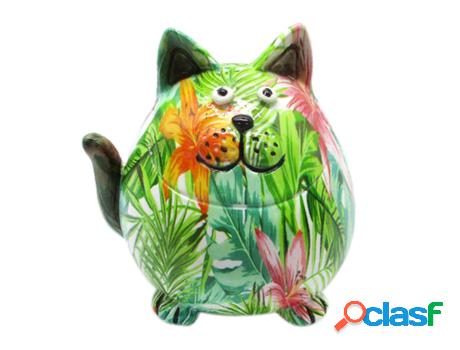 Gato Verde de Resina 10X9X10cm Figura de Gato Decoración