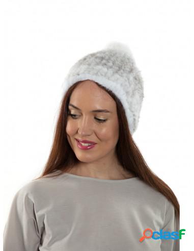 Gorro Invierno De Piel Visón Natural Con Pompón Blanco