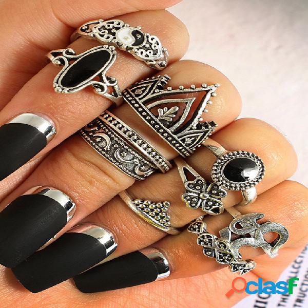 Juego de anillos de declaración bohemia de 10 piezas