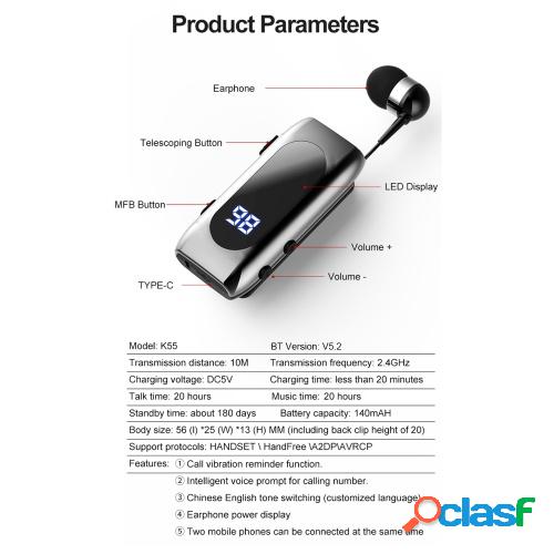 K55 Wireless Business BT5.2 Auricular en la oreja Auricular